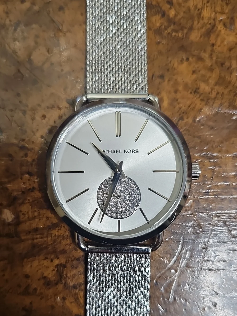 Michael Kors Silver Mesh Bracelet Watch with Crystal Accent